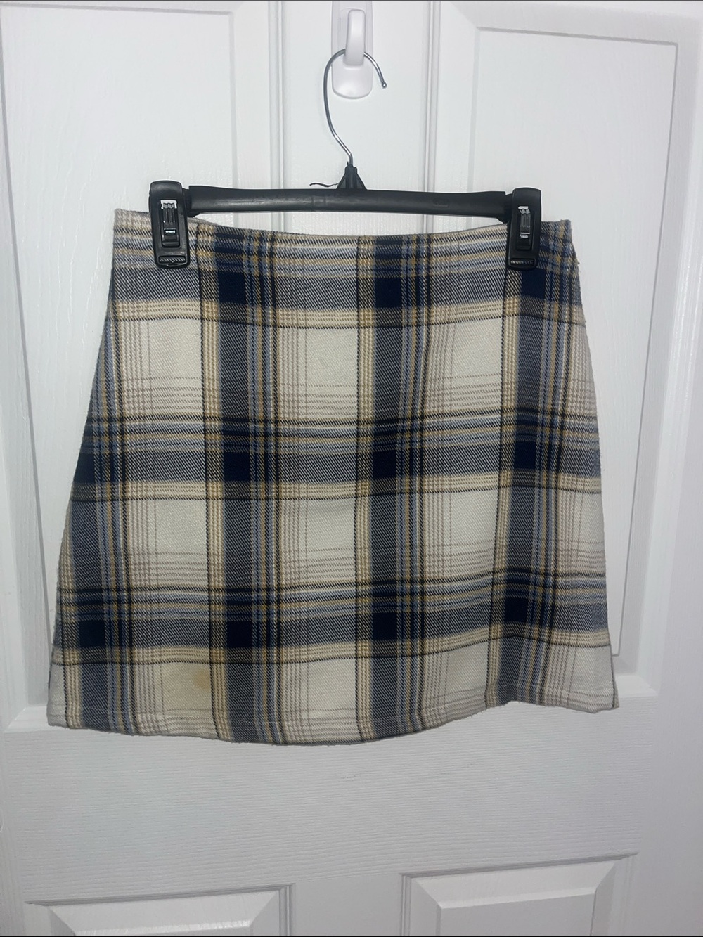 Blue Rain Cream and Navy Plaid Mini Skirt